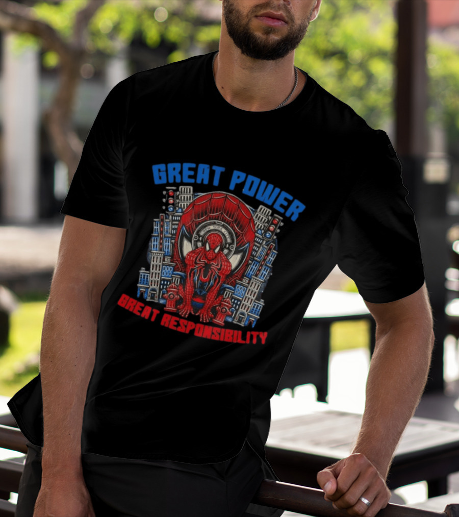 Spider Man Great Power Great Responsibility New York City Marvel T-Shirt