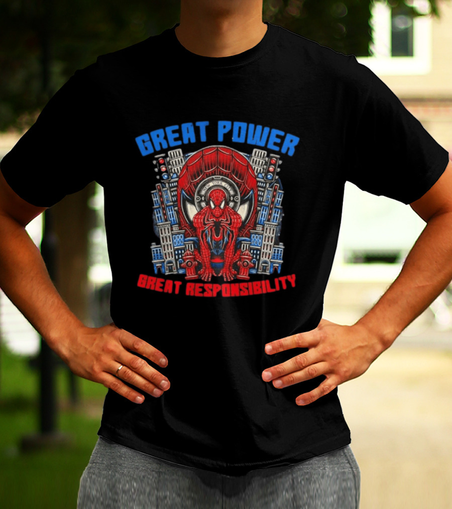 Spider Man Great Power Great Responsibility New York City Marvel T-Shirt