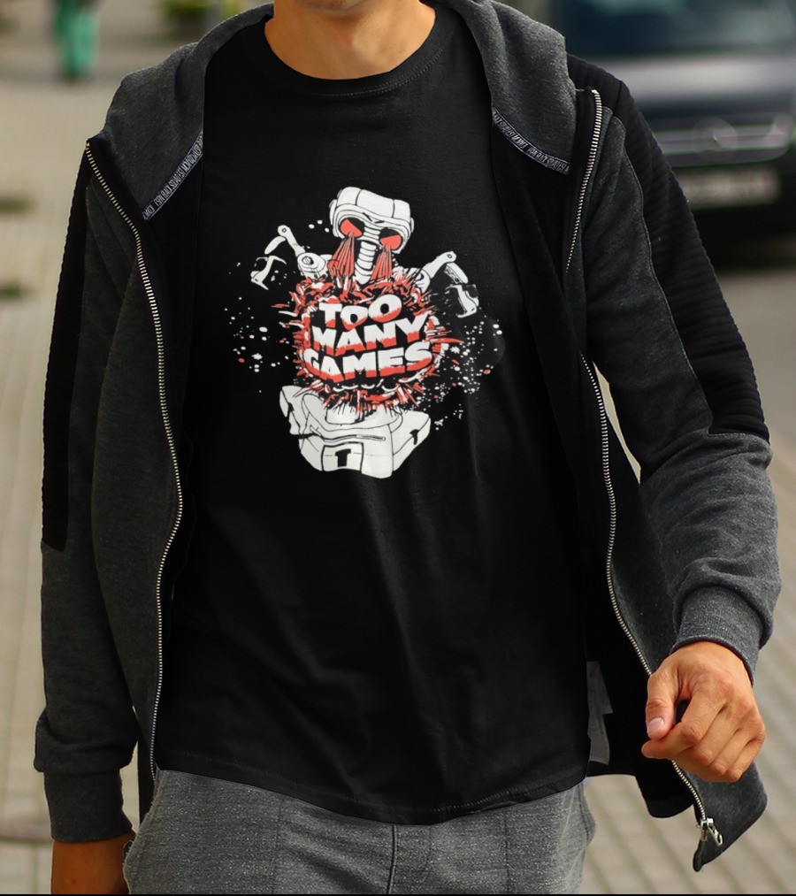 Too Many Games Robot Explosion Gamer T-Shirt