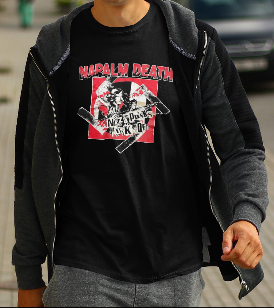 Napalm Death Nazi Punks Fuck Off Graphic Grindcore Band Merchandise T-Shirt
