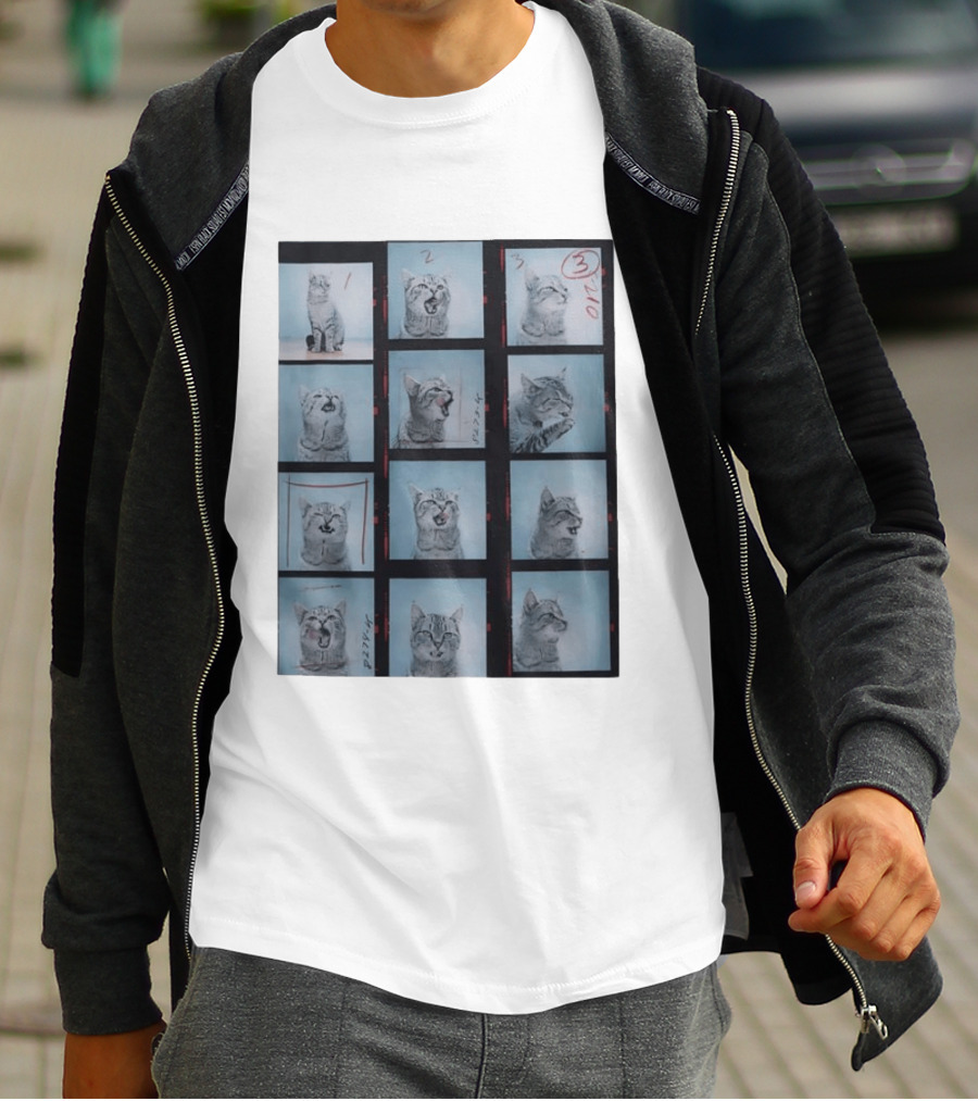 Tabby Cat Film Strip Series With Numbered Frames And Annotations T-Shirt