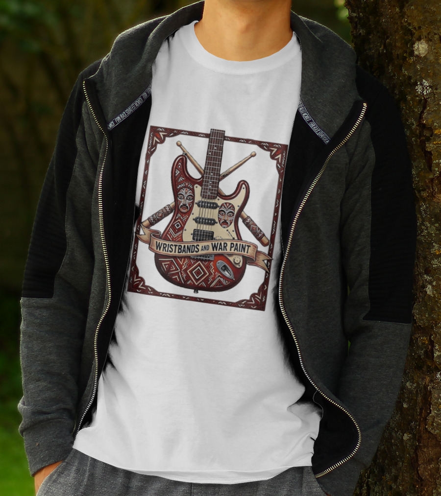 Wristbands And War Paint Electric Guitar Tribal Mask T-Shirt