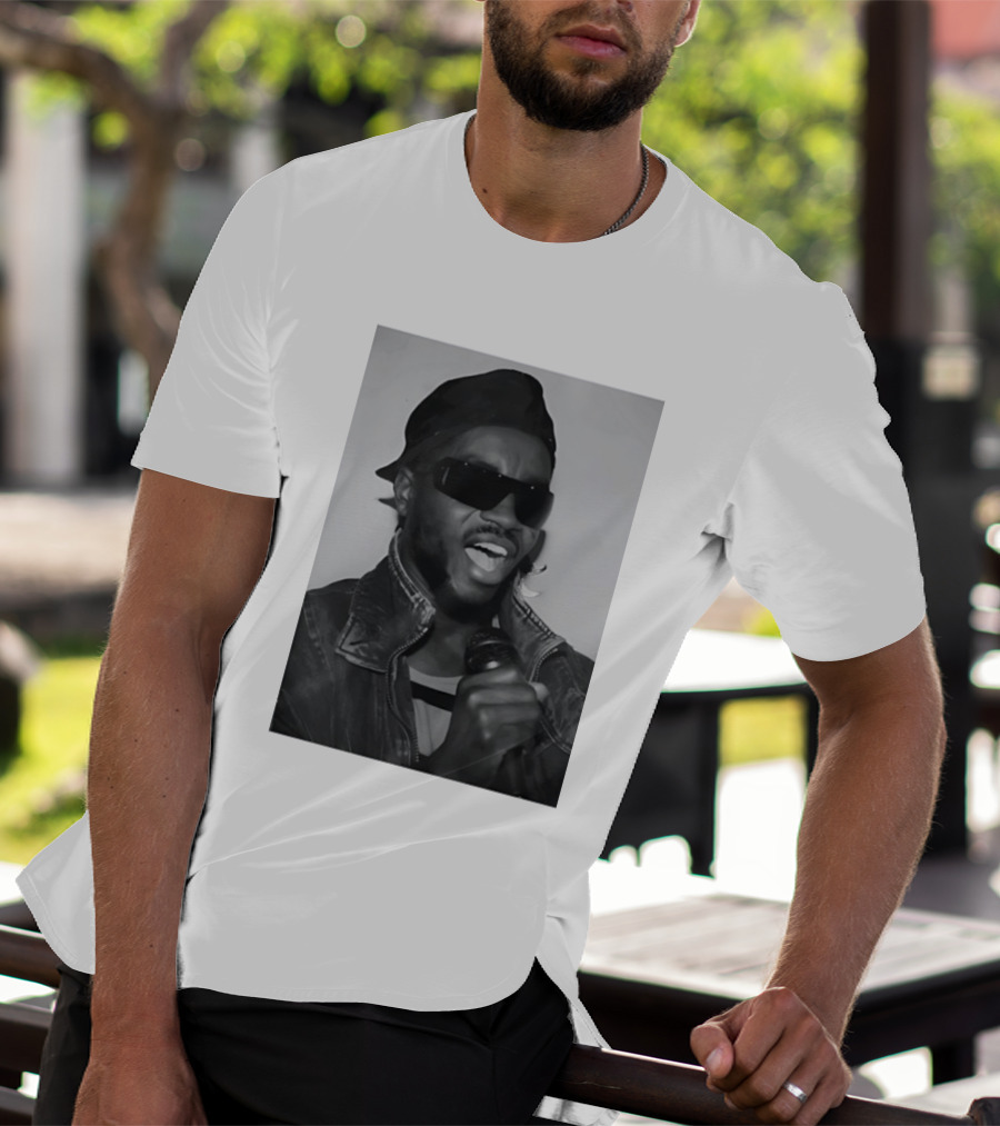 Ata Kak Iconic Ghanaian Musician Highlife Style Sunglasses Microphone Denim Jacket T-Shirt