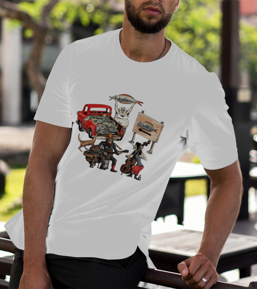 Bluegrass Band Jam Session With Truckload Of Fish And Red Pickup T-Shirt