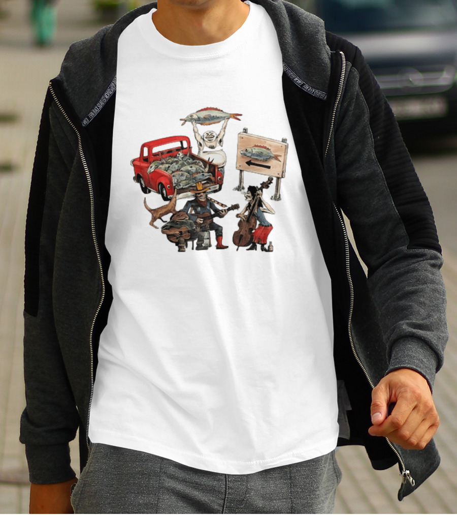 Bluegrass Band Jam Session With Truckload Of Fish And Red Pickup T-Shirt