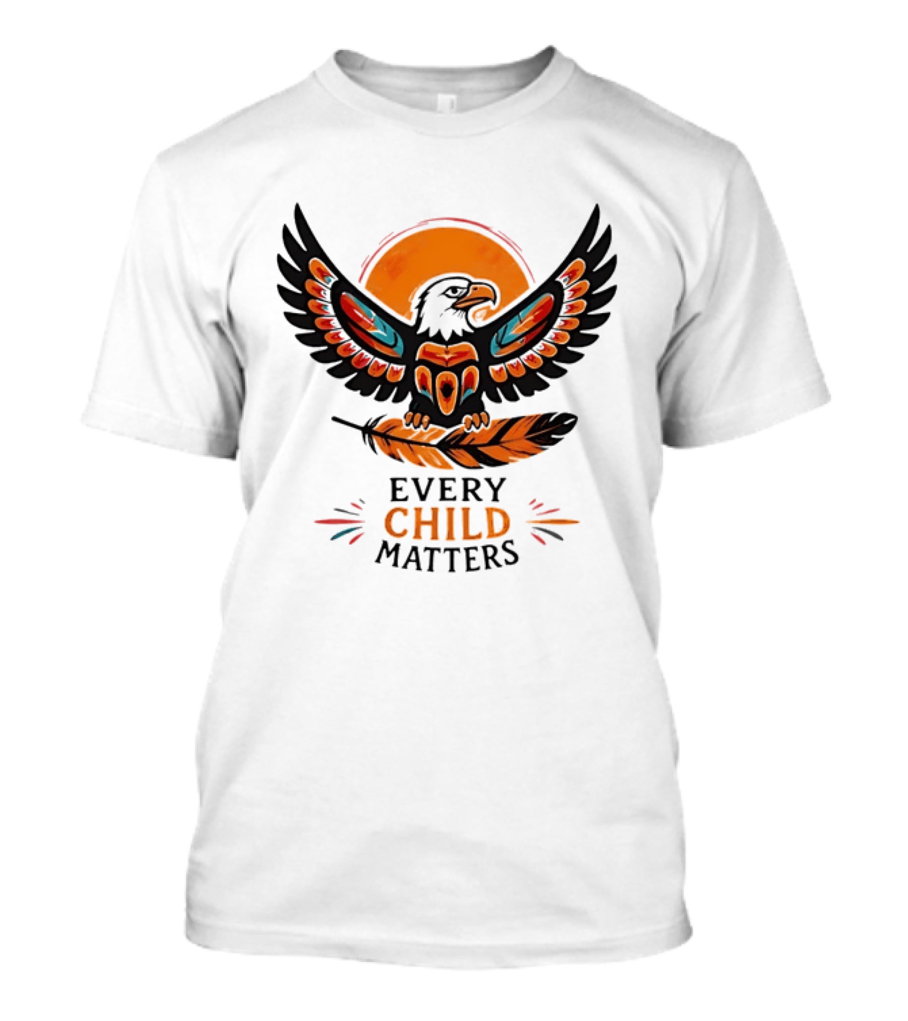 Every Child Matters Indigenous Eagle Feather Orange Sun T-Shirt