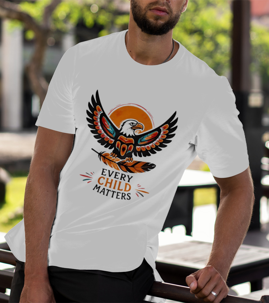Every Child Matters Indigenous Eagle Feather Orange Sun T-Shirt