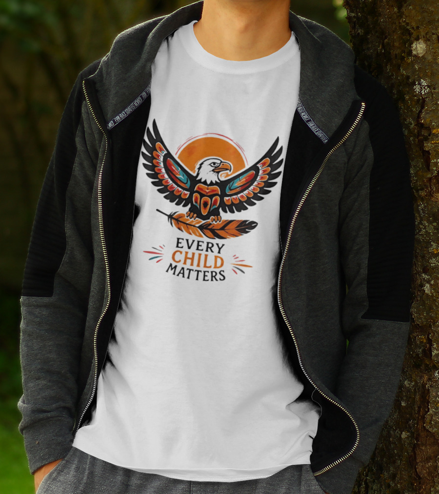 Every Child Matters Indigenous Eagle Feather Orange Sun T-Shirt