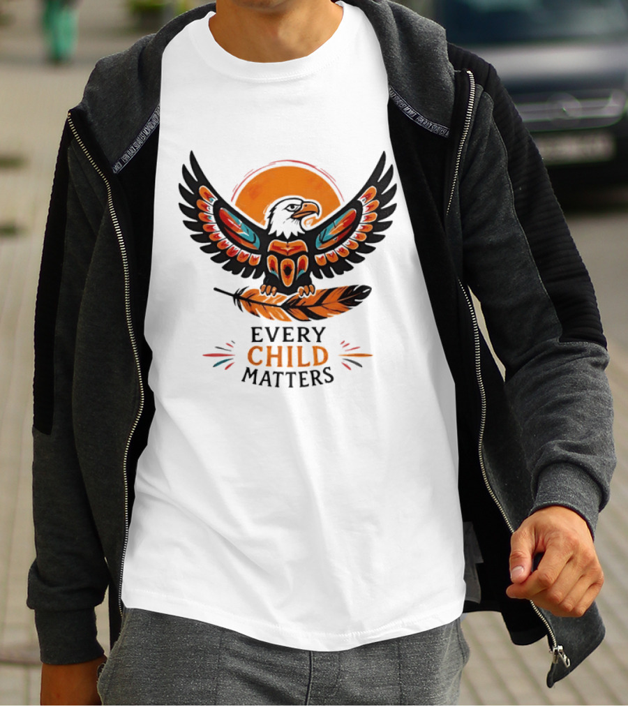 Every Child Matters Indigenous Eagle Feather Orange Sun T-Shirt