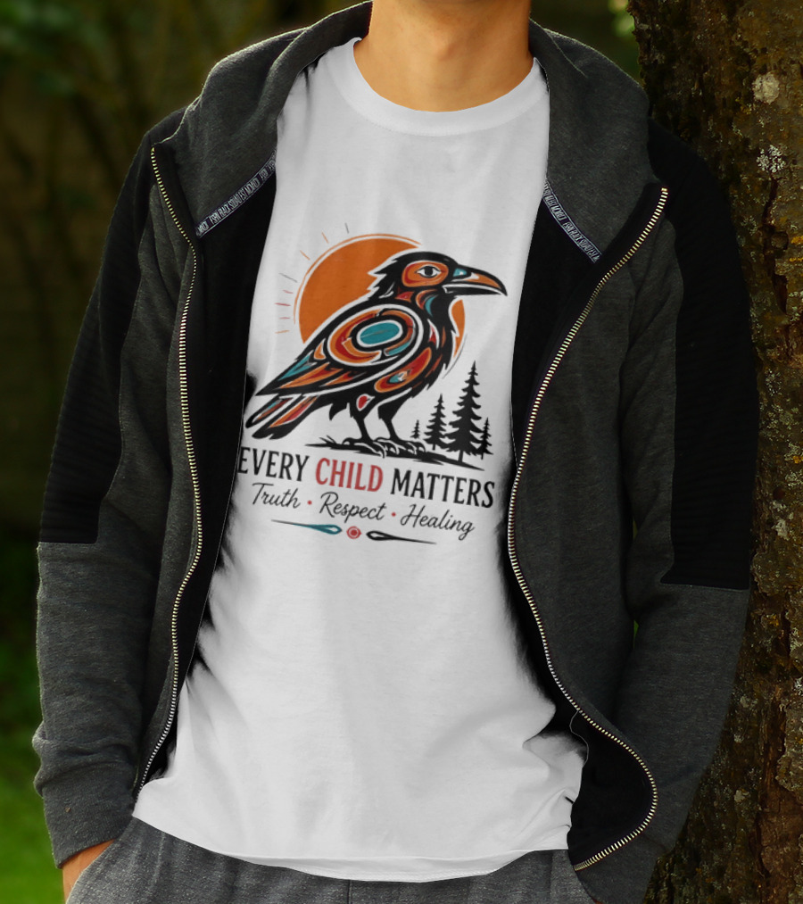 Every Child Matters Truth Respect Healing Raven With Sun And Trees T-Shirt