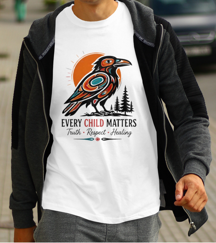Every Child Matters Truth Respect Healing Raven With Sun And Trees T-Shirt