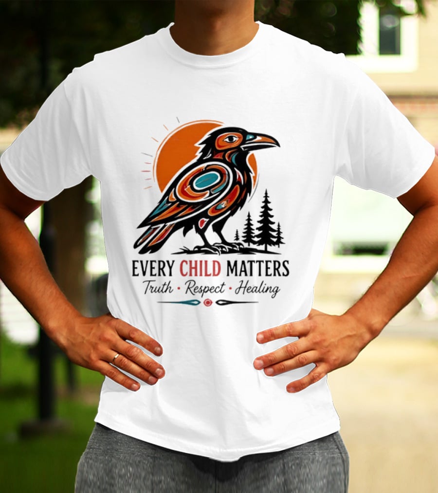 Every Child Matters Truth Respect Healing Raven With Sun And Trees T-Shirt
