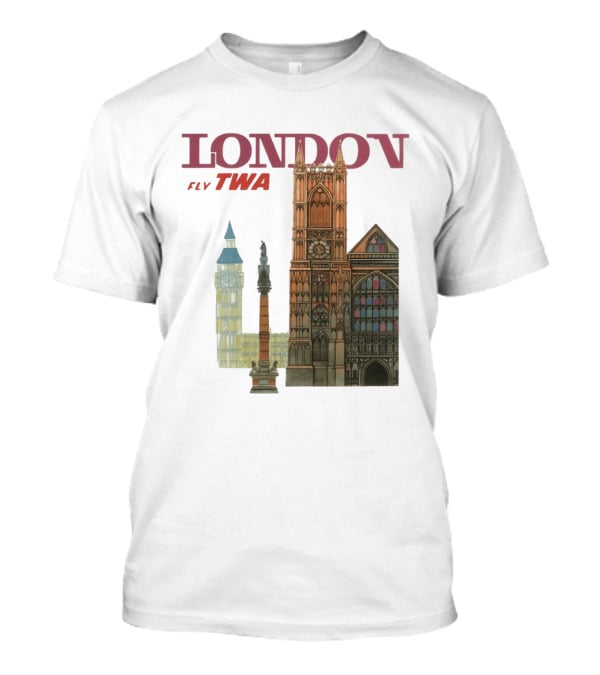 London Fly TWA Travel Big Ben Westminster Abbey Landmark T-Shirt