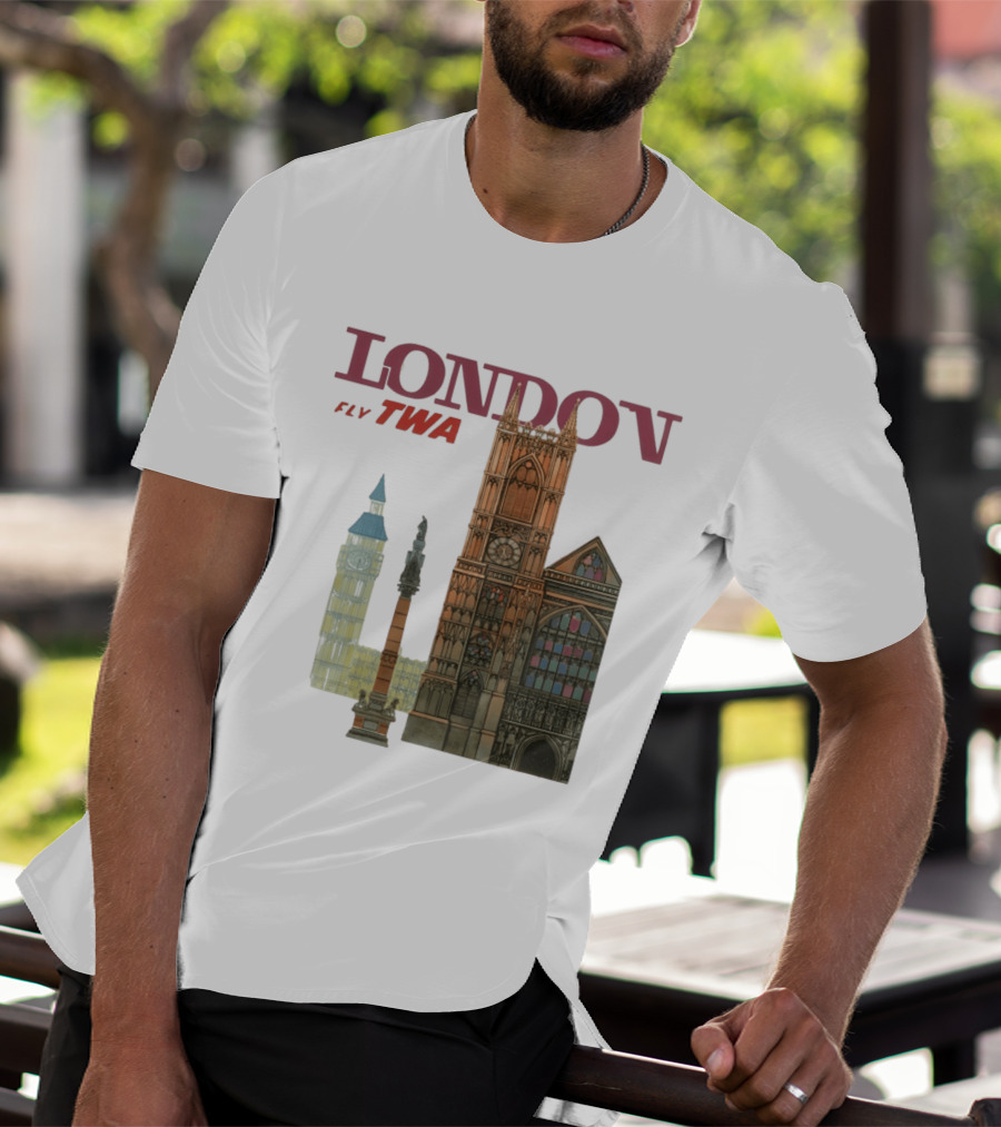 London Fly TWA Travel Big Ben Westminster Abbey Landmark T-Shirt