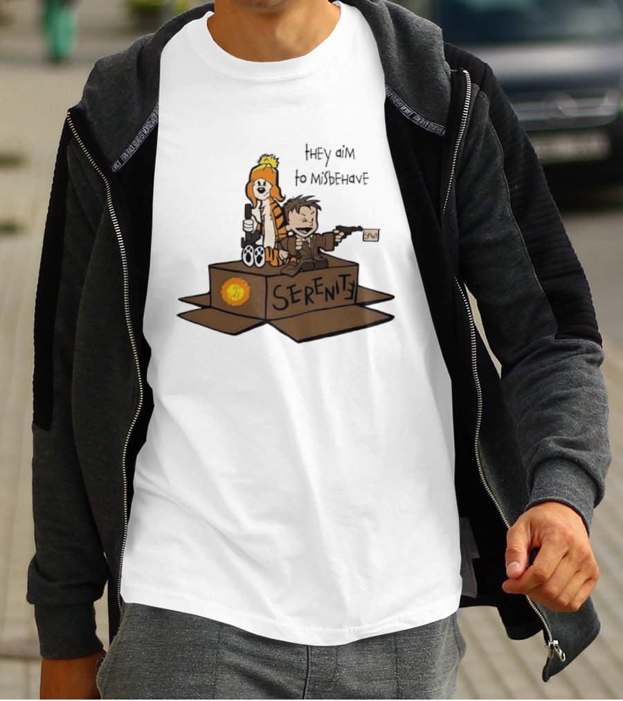 Malvin And Cobbes Serenity Hey Aim To Misbehave Box Gun Drawing T-Shirt