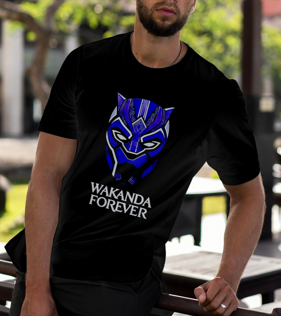 Wakanda Forever Blue Black Panther Mask Marvel T-Shirt