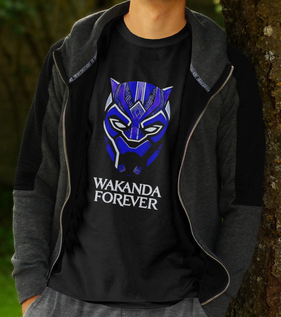 Wakanda Forever Blue Black Panther Mask Marvel T-Shirt