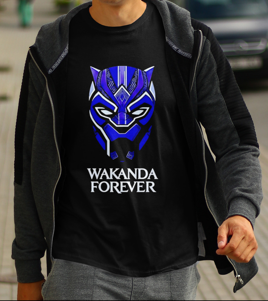 Wakanda Forever Blue Black Panther Mask Marvel T-Shirt