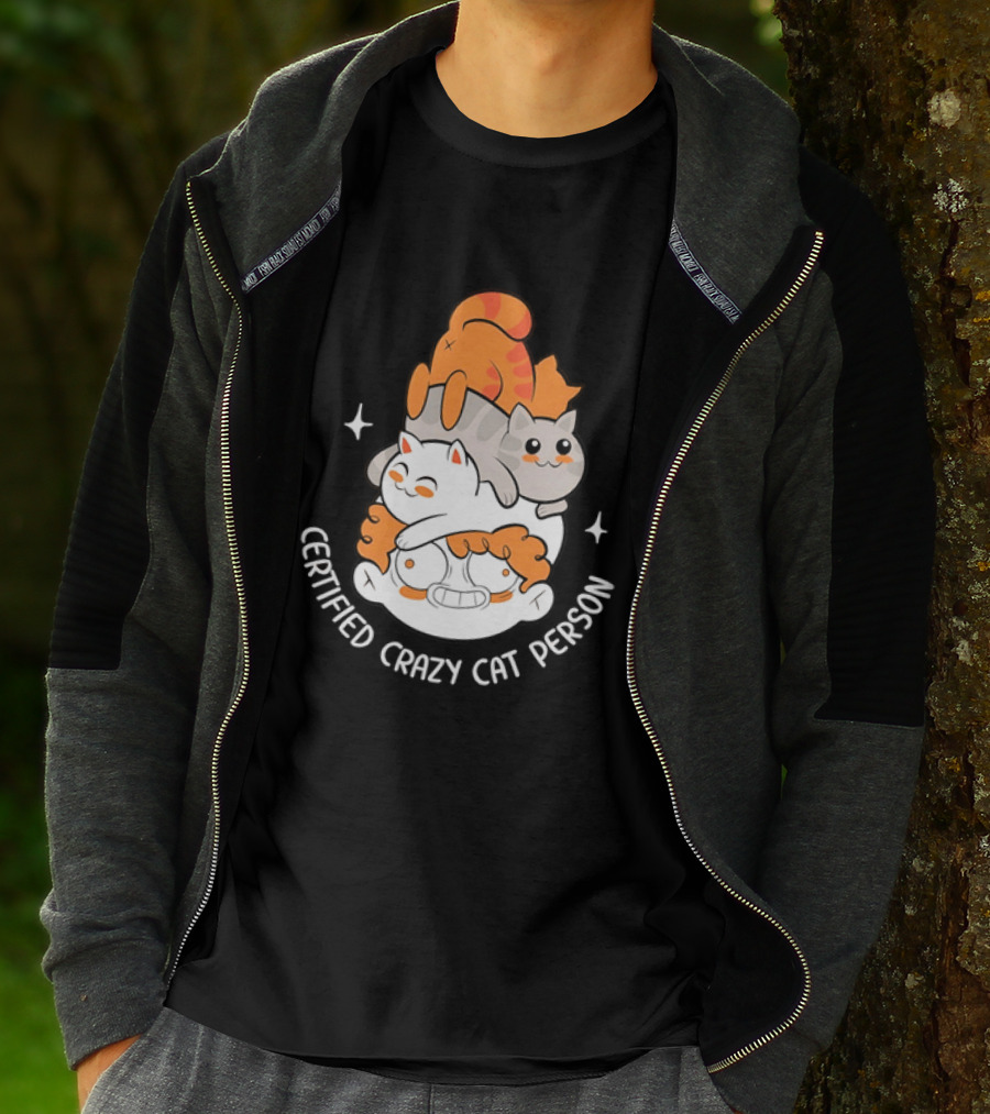 Certified Crazy Cat Person Playful Cartoon Cats T-Shirt