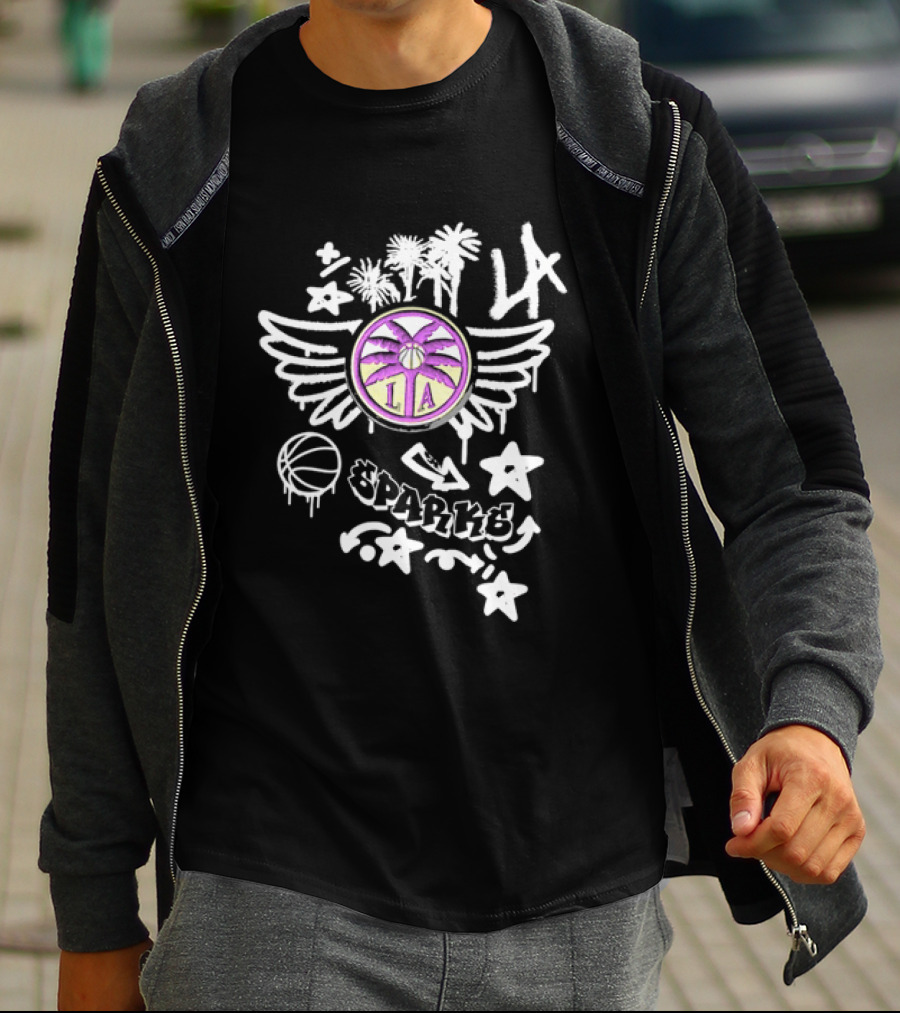 Los Angeles Sparks WNBA Graffiti Art LA Palm Trees Stars Basketball Wings T-Shirt
