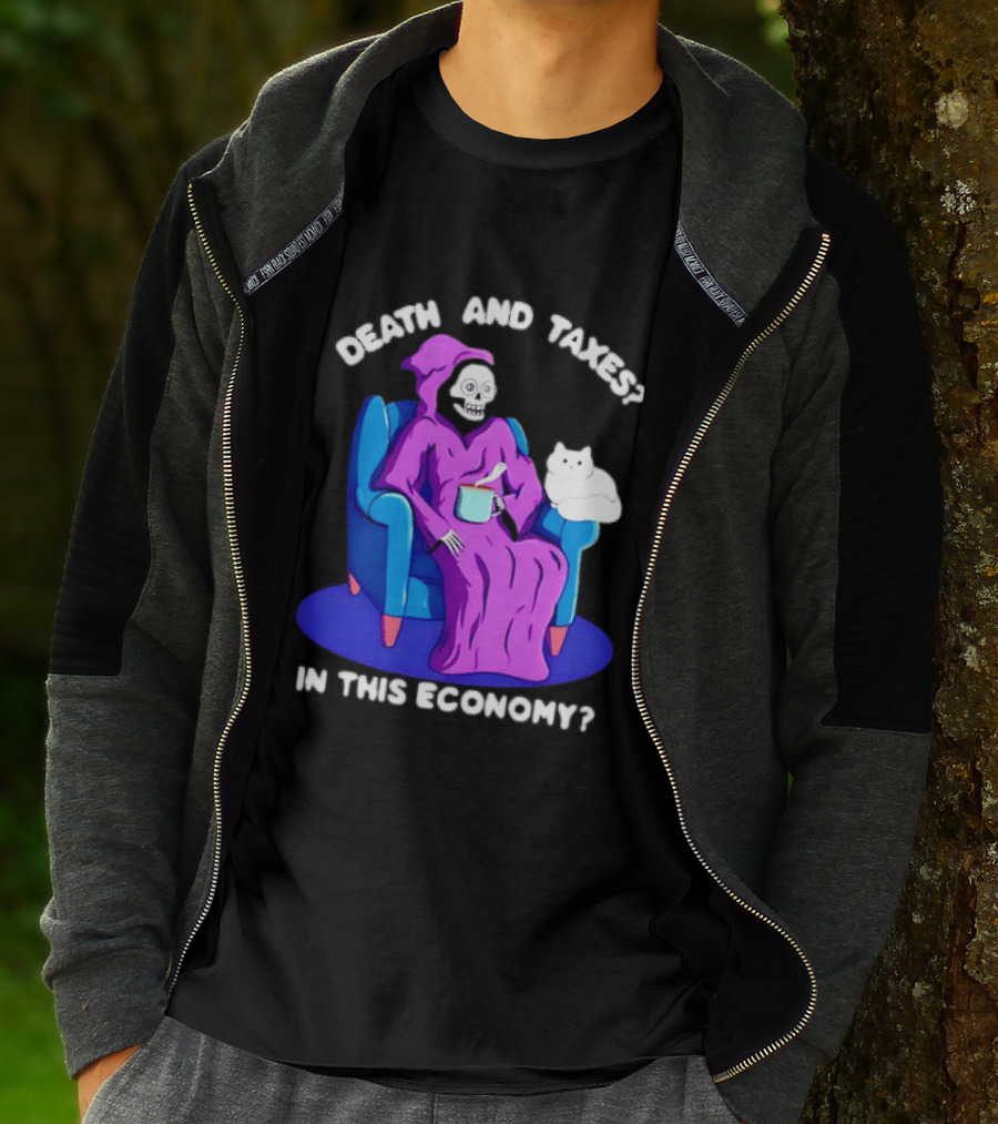 Death And Taxes Grim Reaper With Cat In This Economy T-Shirt