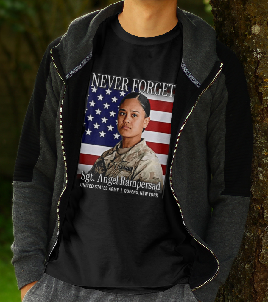 Never Forget Sgt Angel Rampersad United States Army Queens New York American Flag T-Shirt