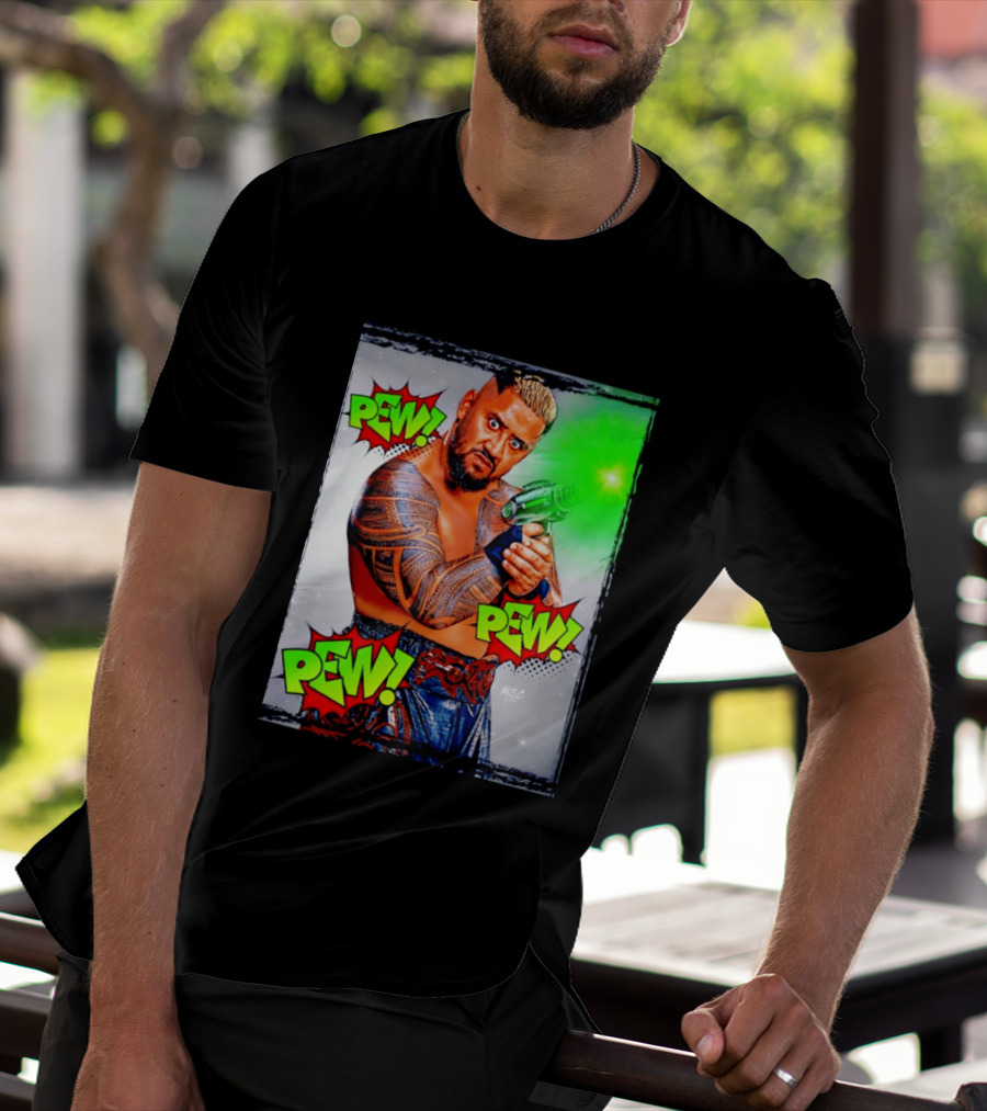 Solo Sikoa Pew Pew Pew WWE Wrestling Comic Style Laser Gun Action T-Shirt
