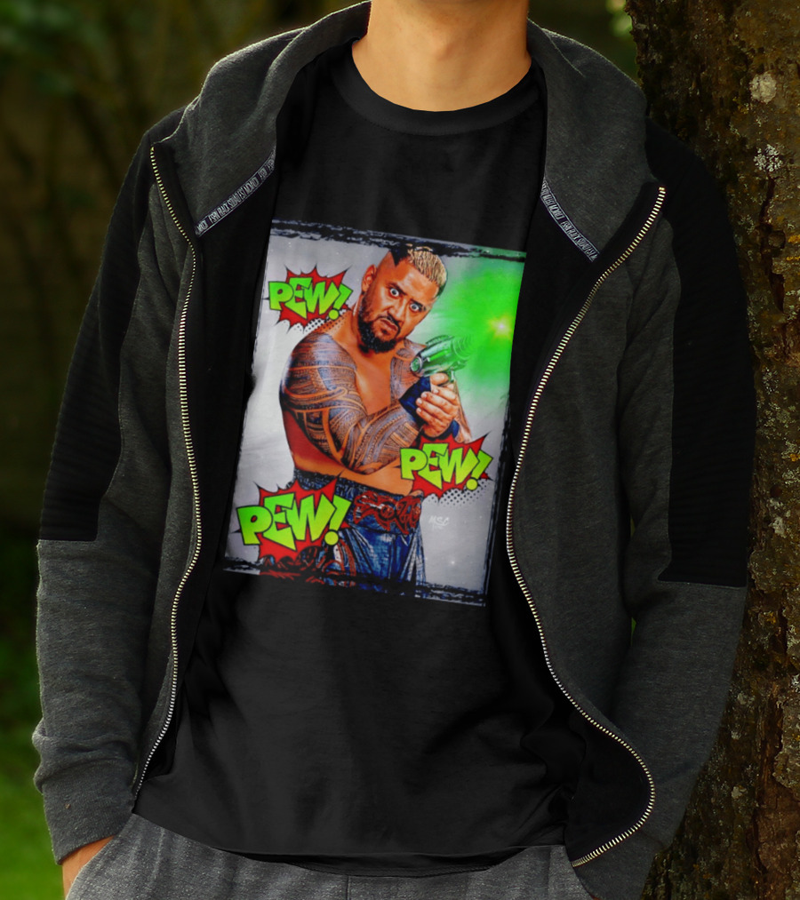 Solo Sikoa Pew Pew Pew WWE Wrestling Comic Style Laser Gun Action T-Shirt