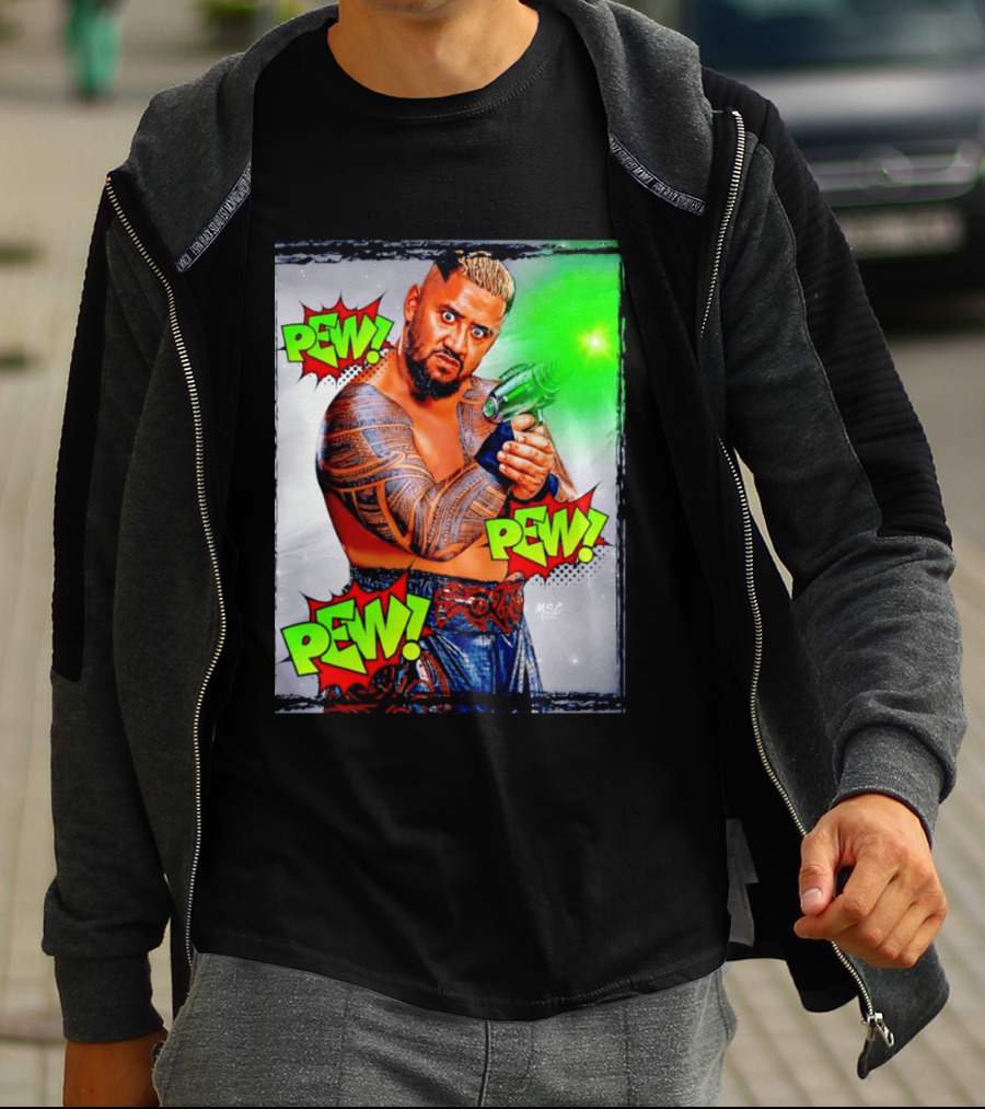Solo Sikoa Pew Pew Pew WWE Wrestling Comic Style Laser Gun Action T-Shirt
