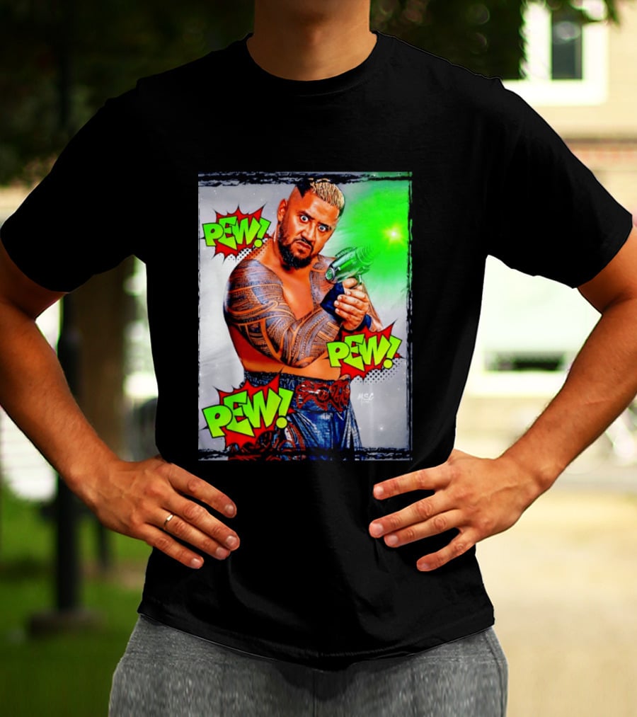 Solo Sikoa Pew Pew Pew WWE Wrestling Comic Style Laser Gun Action T-Shirt