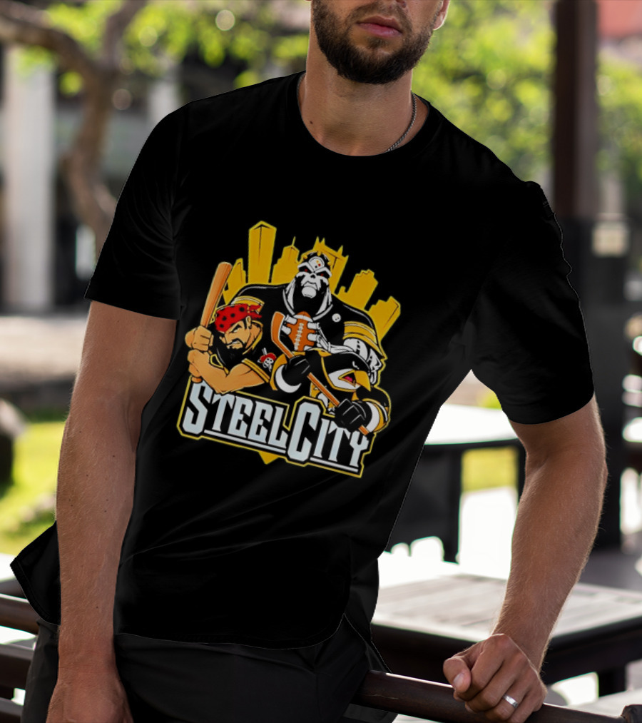 Steel City Pittsburgh Sports Teams Mascot Trio T-Shirt