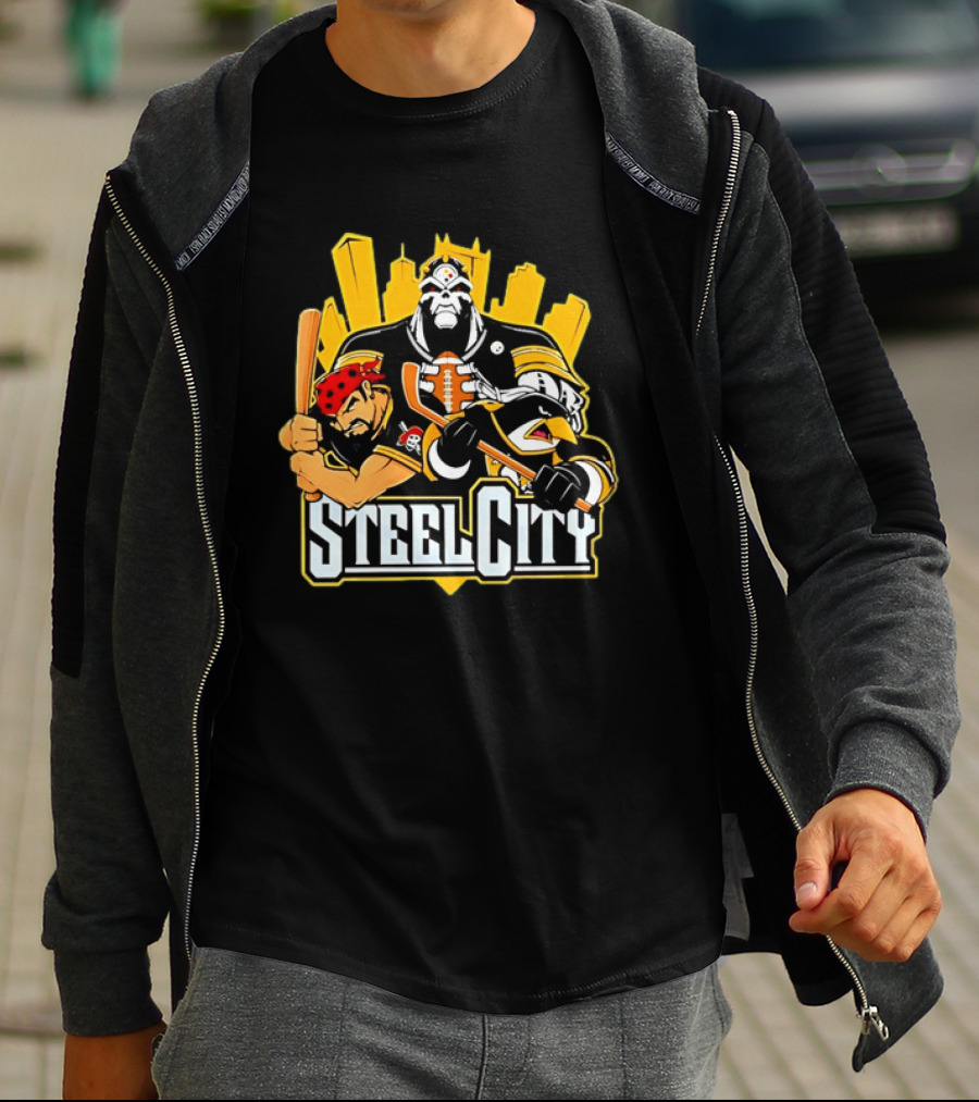Steel City Pittsburgh Sports Teams Mascot Trio T-Shirt