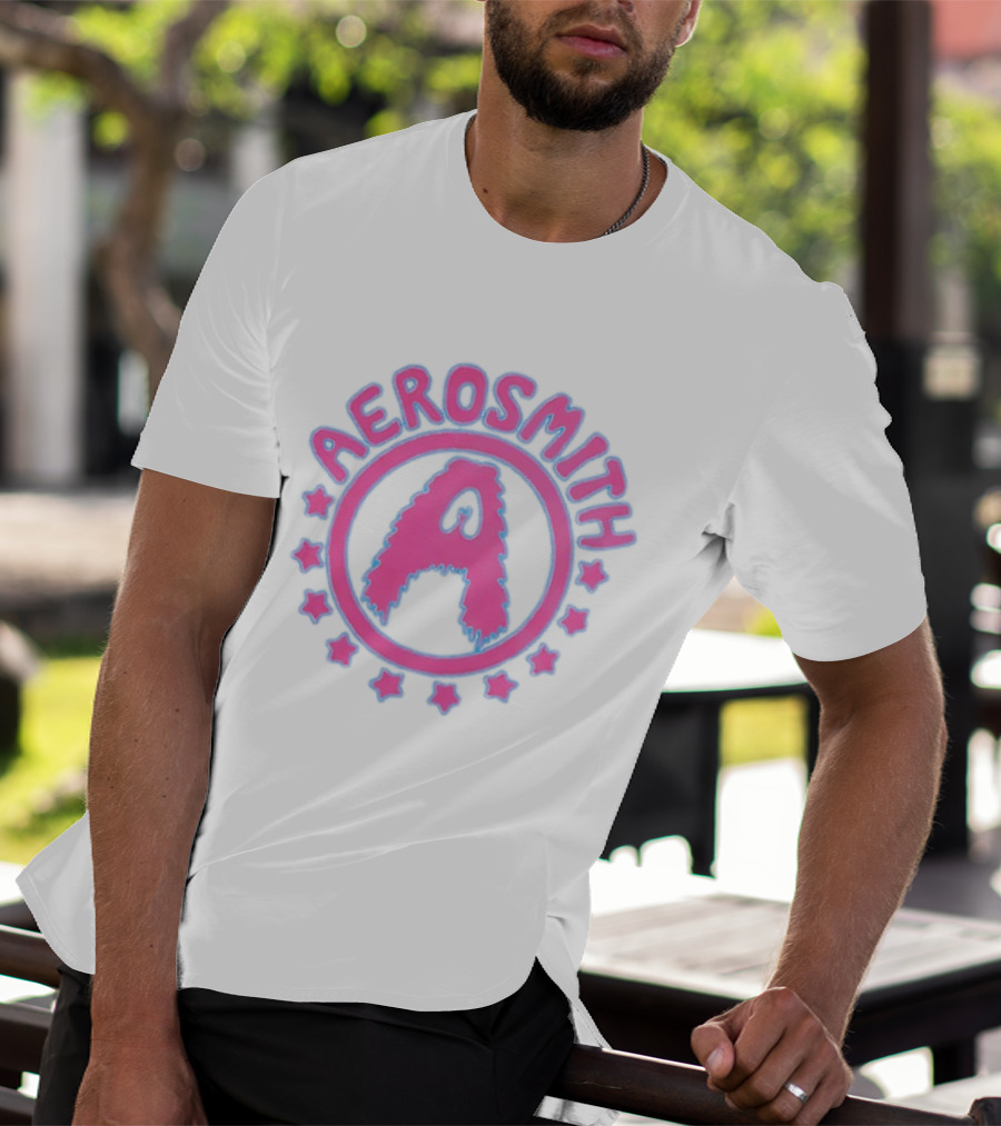 Aerosmith Retro Band Emblem Pink Blue Stars T-Shirt