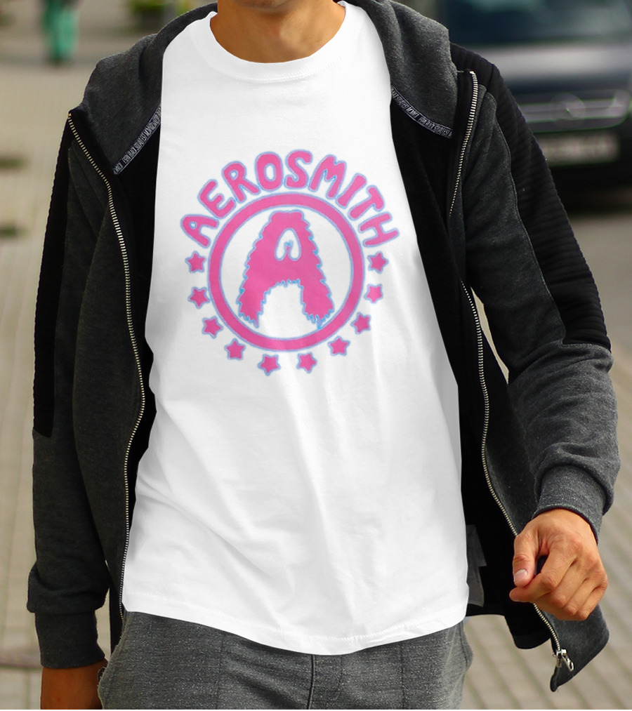 Aerosmith Retro Band Emblem Pink Blue Stars T-Shirt