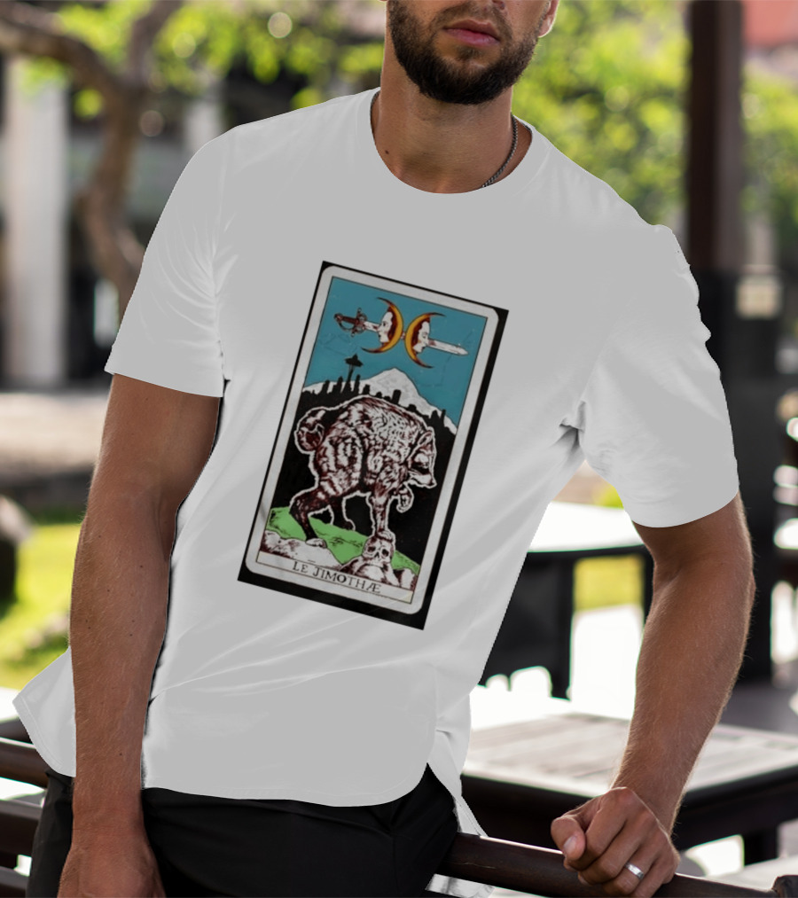 Le Jimothae Raccoon Tarot Seattle Skyline Moon Swords T-Shirt