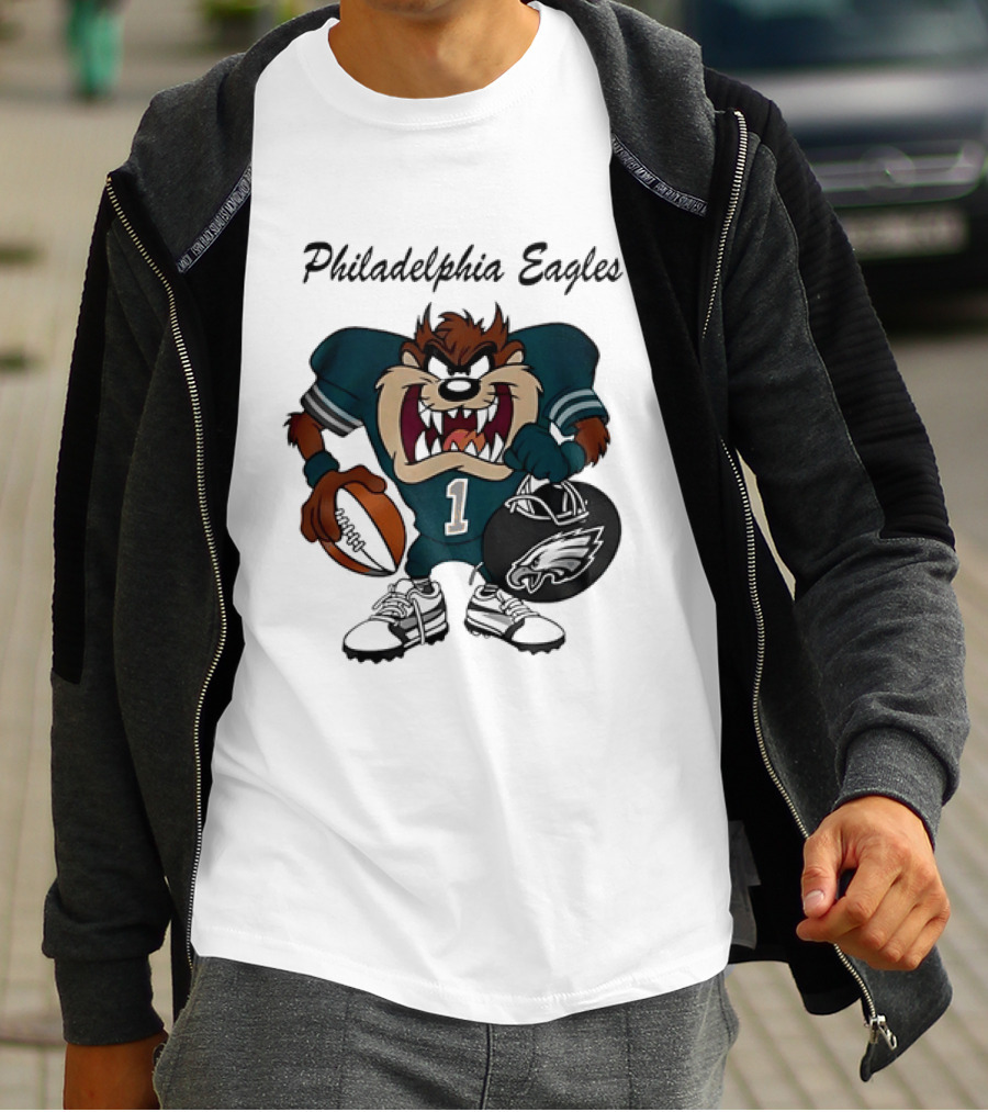 Philadelphia Eagles Taz Tasmanian Devil Football Player Cartoon T-Shirt