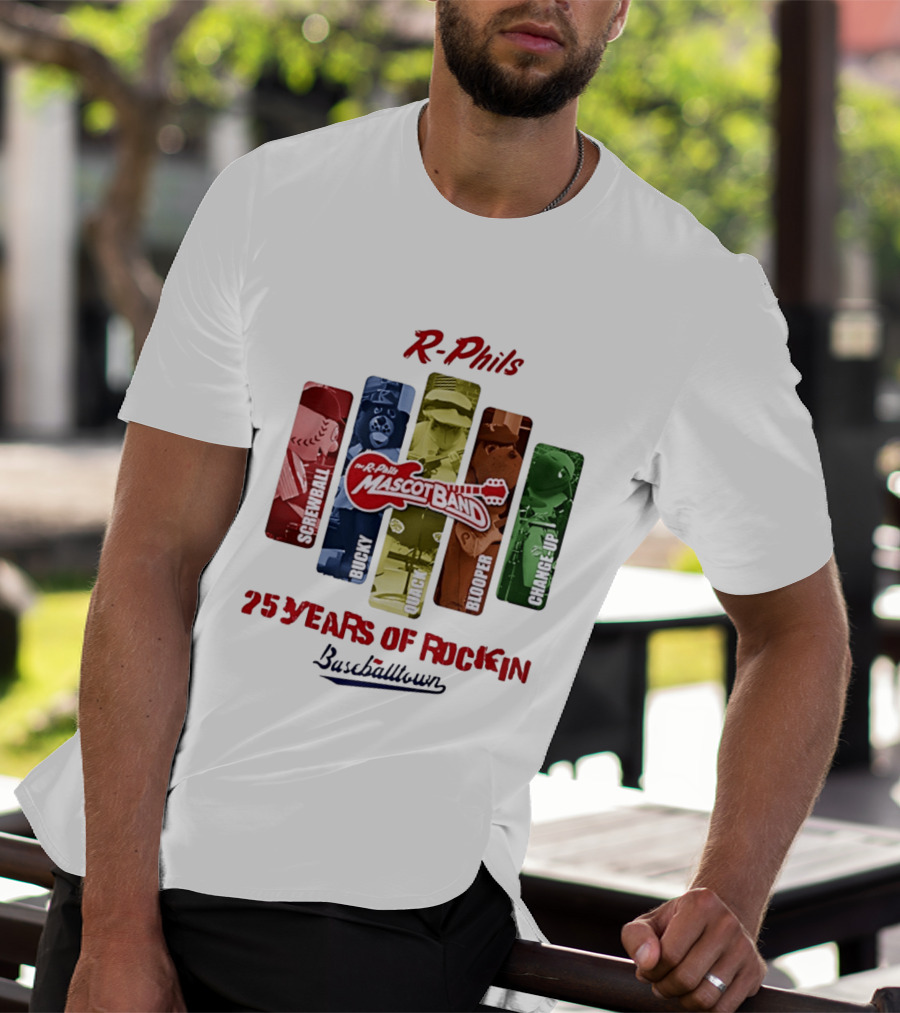 R Phils Mascot Band Screwball Bucky Quack Blooper Change Up 25 Years Of Rockin Baseballtown T-Shirt