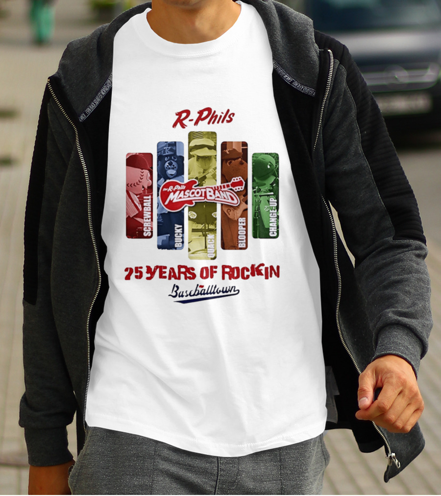 R Phils Mascot Band Screwball Bucky Quack Blooper Change Up 25 Years Of Rockin Baseballtown T-Shirt