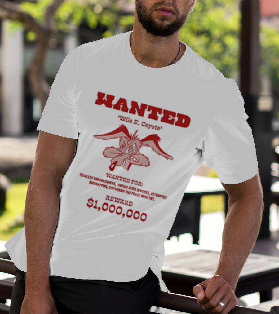 Wanted Wile E Coyote $1000000 Reward Looney Tunes Oversized T-Shirt