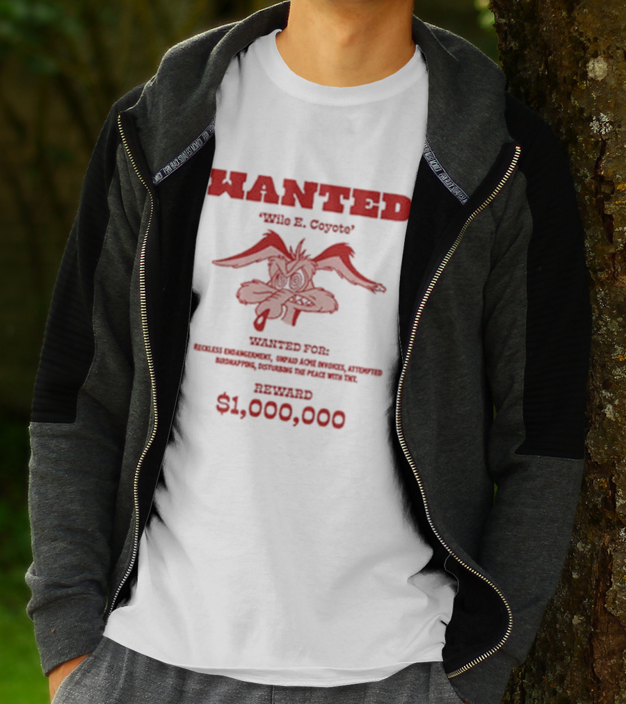Wanted Wile E Coyote $1000000 Reward Looney Tunes Oversized T-Shirt