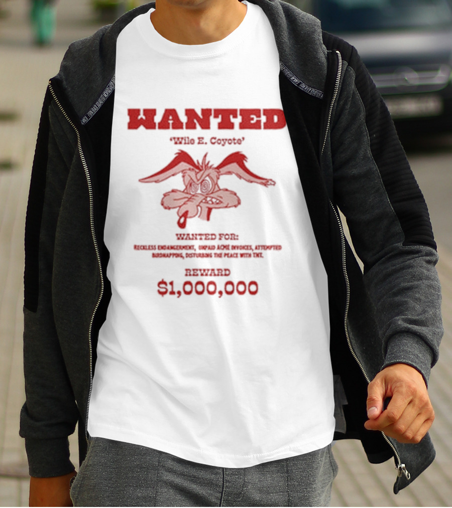 Wanted Wile E Coyote $1000000 Reward Looney Tunes Oversized T-Shirt