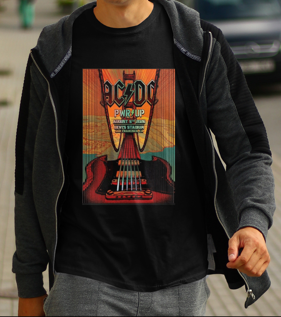 AC DC PWR UP August 5th 2026 Levi's Stadium San Francisco CA Golden Gate Bridge Guitar T-Shirt