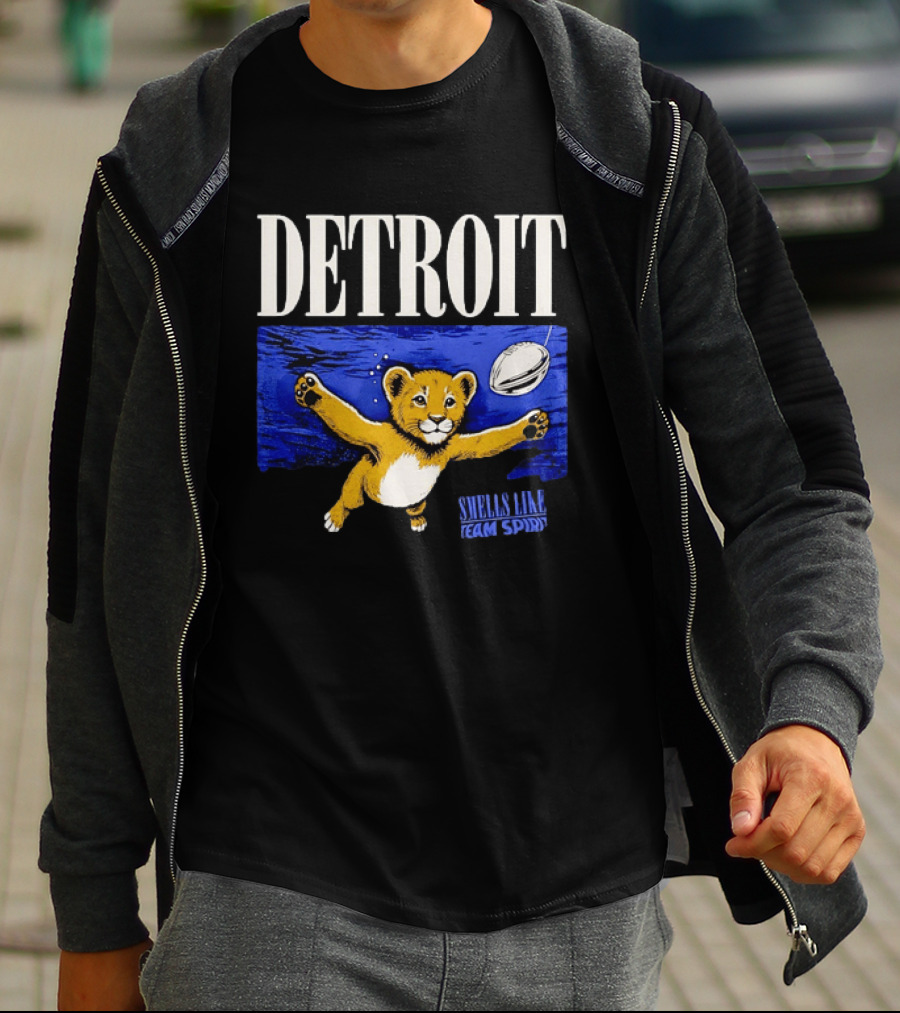 Detroit Lions Smells Like Team Spirit Nostalgic Blue Lion Cub Football T-Shirt