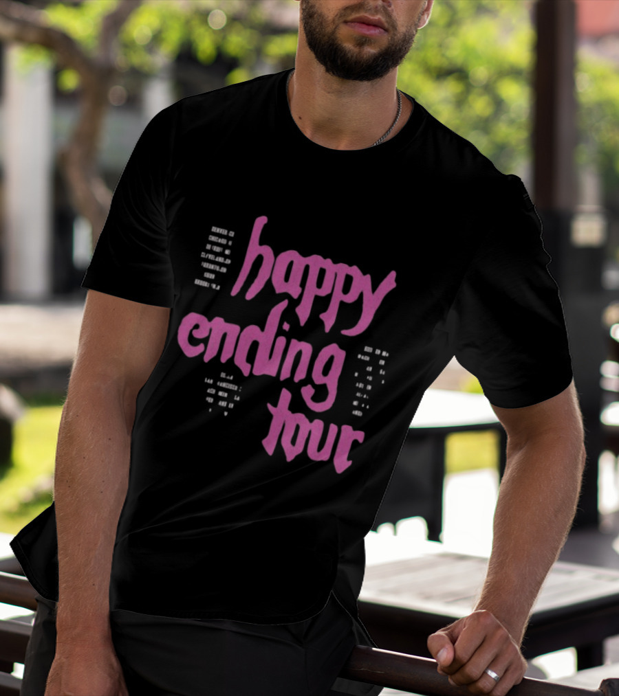 Bailey Rose Spinn Store Happy Ending Tour Pink Text With Date Locations T-Shirt