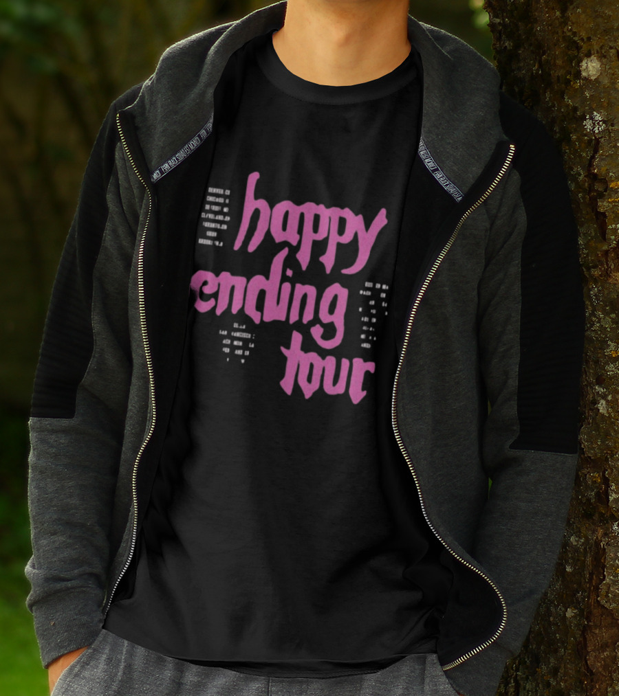Bailey Rose Spinn Store Happy Ending Tour Pink Text With Date Locations T-Shirt