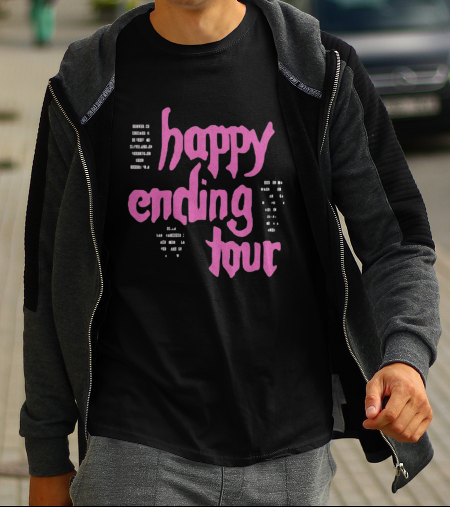 Bailey Rose Spinn Store Happy Ending Tour Pink Text With Date Locations T-Shirt