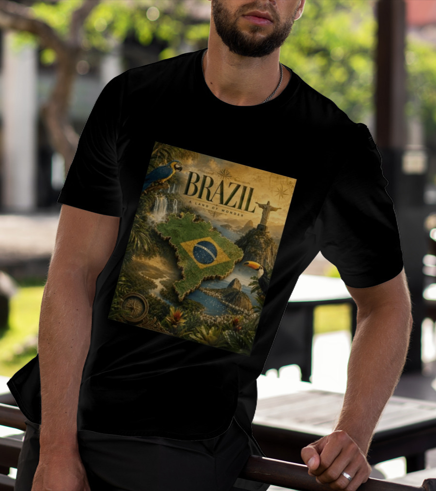 Brazil A Land Of Wonder Ordem E Progresso Christ The Redeemer Amazon Rainforest Toucan Macaw Waterfalls T-Shirt