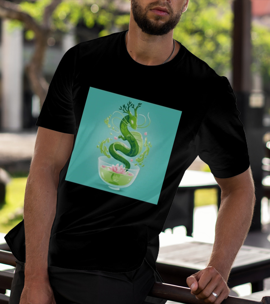 Green Tea Dragon In Teacup With Blossoms And Leaves T-Shirt