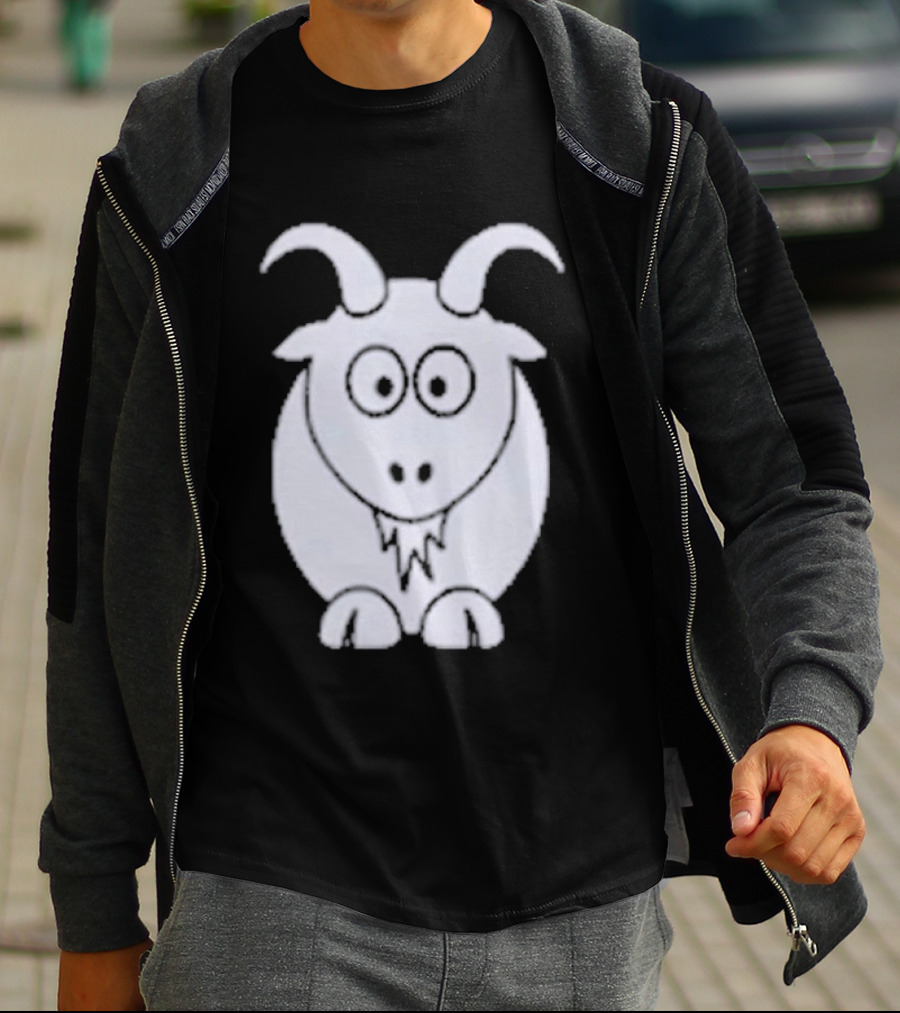 Cartoon Goat With Horns Cute Animal T-Shirt