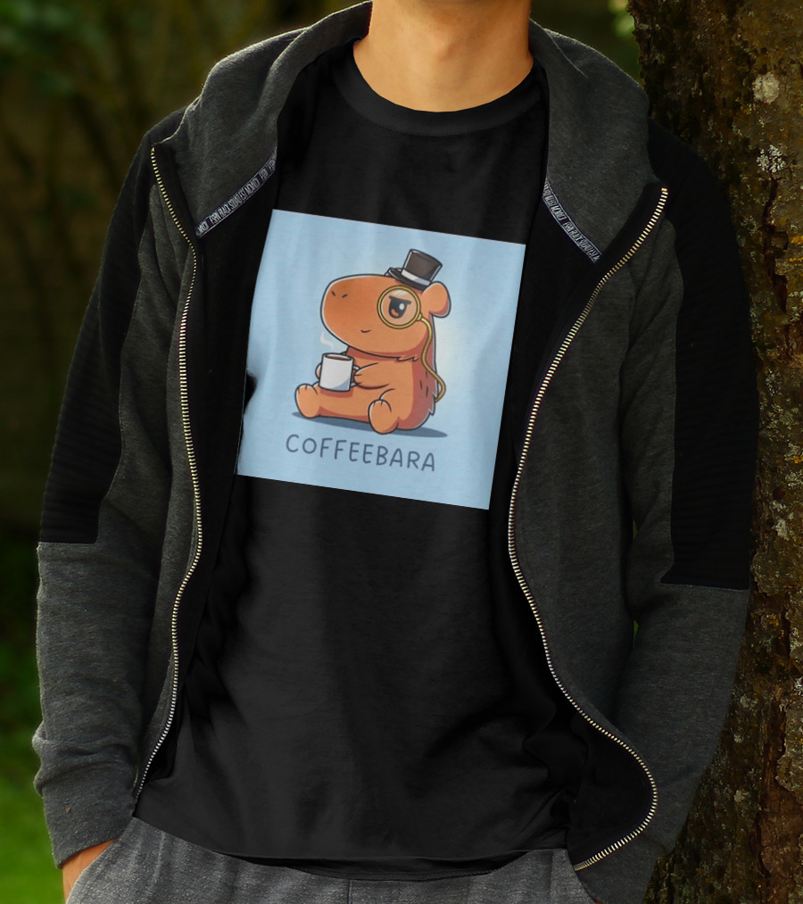 COFFEEBARA Cute Capybara Drinking Coffee With Top Hat And Monocle T-Shirt